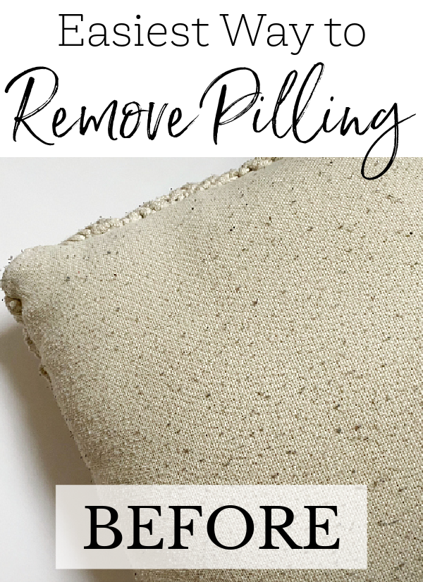 Throw pillow covered in pilling before removal
