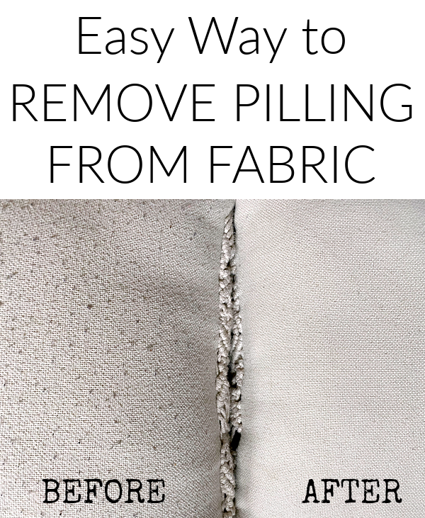 Before of throw pillow with pilling next to the after image once the pilling was removed