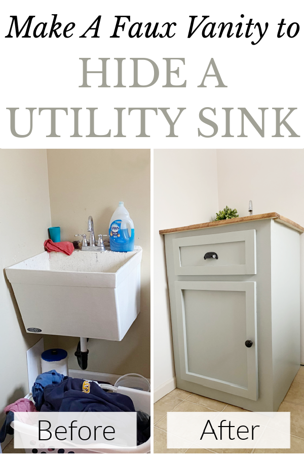 Before and after of a laundry room utility sink upgrade