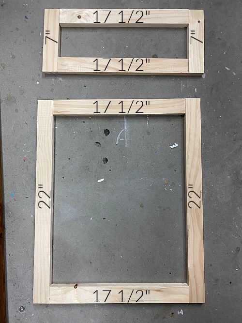 Measurements used for the frames on DIY Shaker Door and Shaker Drawer Fronts