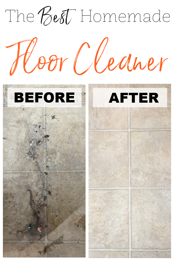 This DIY Floor Cleaner works wonders on tile and linoleum. The floor pictured was underneath a washing machine and the homemade floor cleaner tackled the mess with little effort.