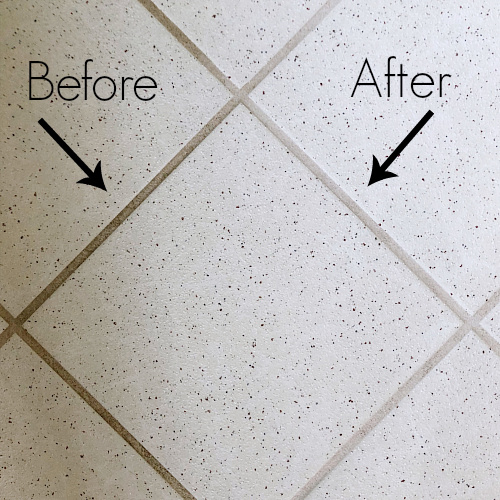 Grout before and after cleaning with DIY Grout Cleaner