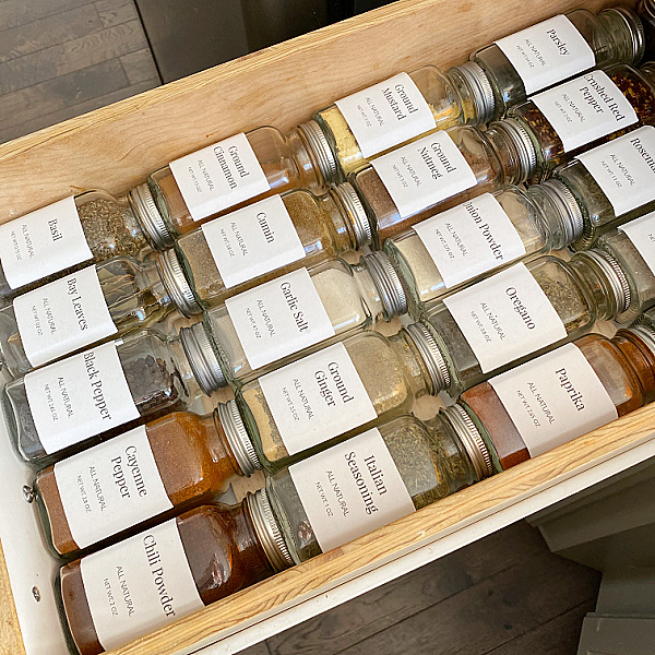 Spice Drawer Organization & Spice Jar Labels