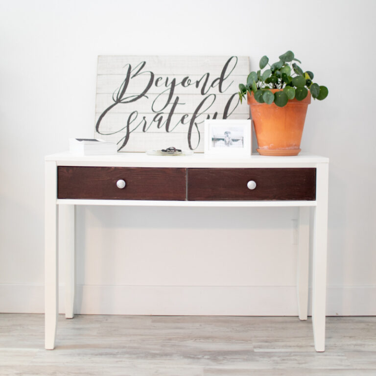 Small White Table with wood drawers Lemons, Lavender, & Laundry