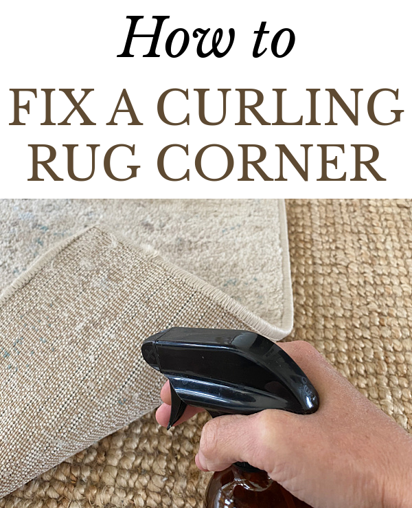 Spraying water on rug corner to stop it from curling.