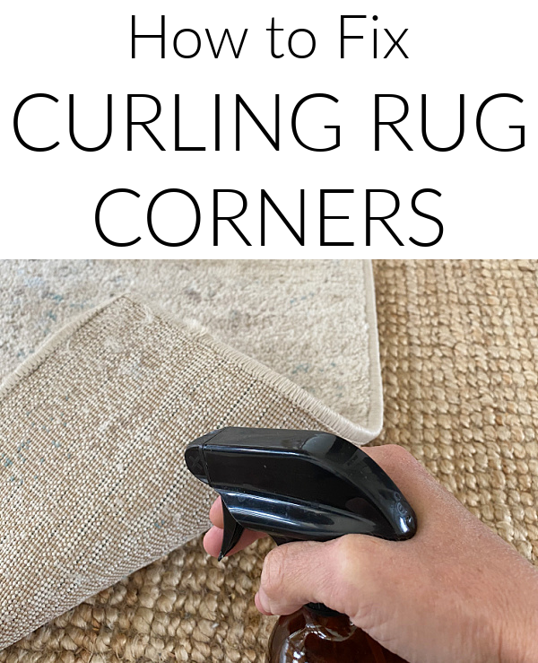 Spraying curling rug corner with water