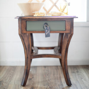 Wood End Table with Green Drawer