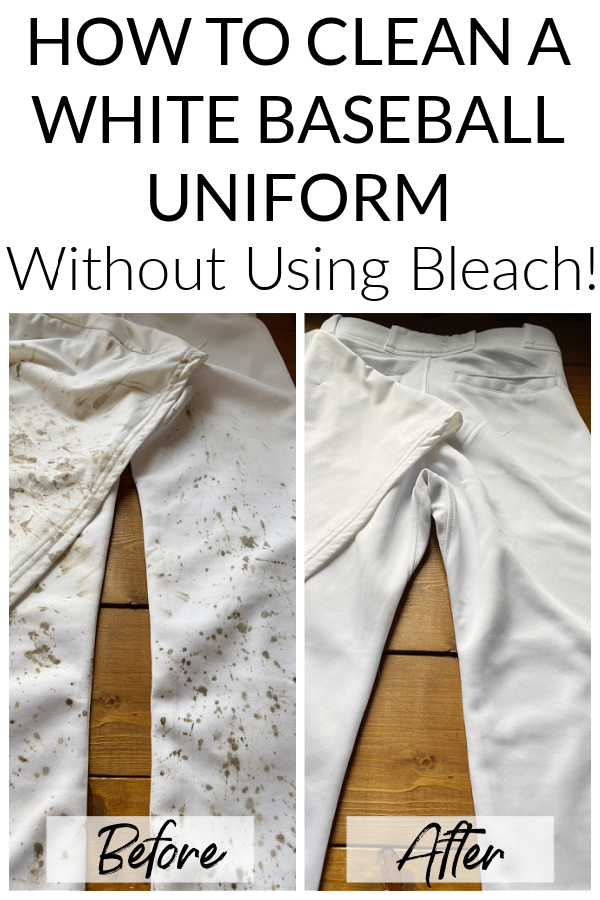White baseball uniform before and after cleaning without bleach
