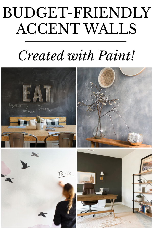 Collage of accent walls created with paint: chalkboard paint, whiteboard paint, and bold contrast colors