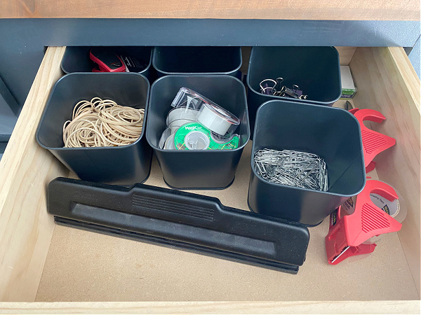 Organization bin sliding to back of drawer prior to using Museum Gel