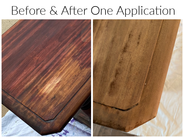 Before and After of Table with one application of oven cleaner