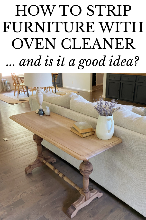 Antique table styled in living room after being stripped with oven cleaner