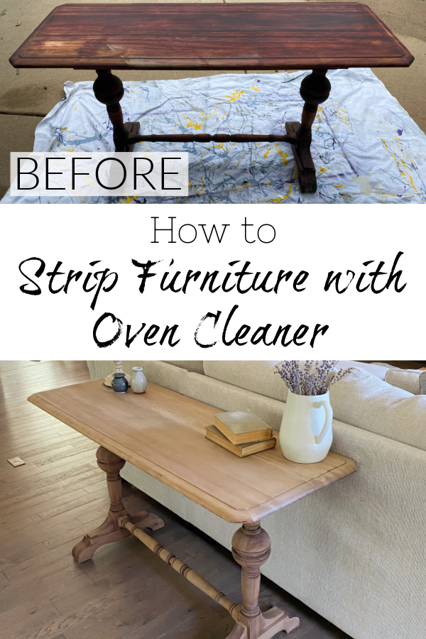 How to strip furniture with oven cleaner. Full step-by-step tutorial for this easy way to strip stain from wood furniture.