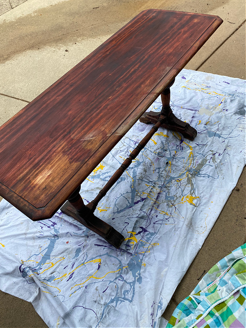 Table before stripping with oven cleaner