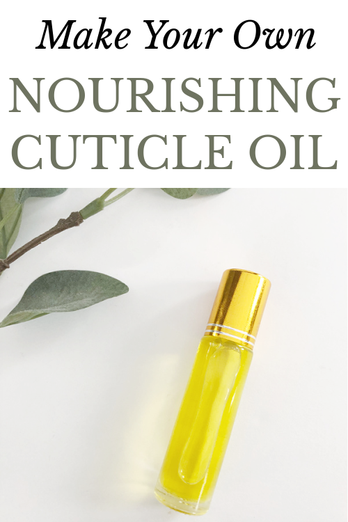 Homemade cuticle oil in a clear glass roller bottle