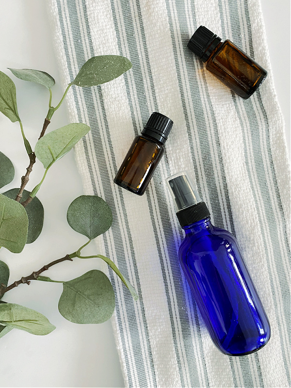 Homemade room spray made with essential oils and vodka