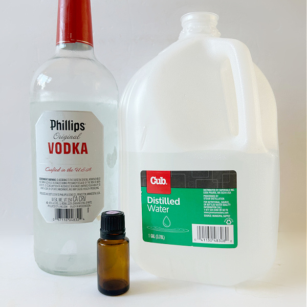 Ingredients needed to make room spray: Vodka, distilled water and essential oil
