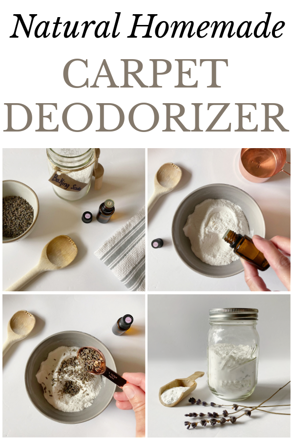 Collage on images showing how to make DIY Carpet Deodorizer