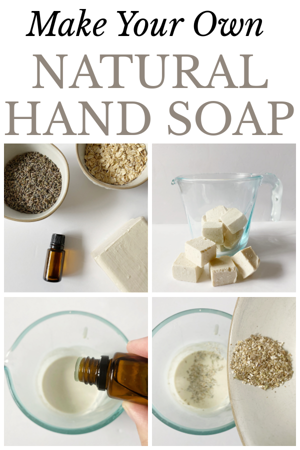 Collage of images showing how to make DIY hand soaps