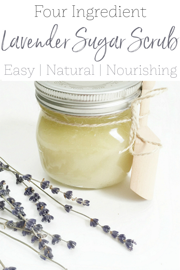 This Easy DIY Lavender Sugar Scrub is made with 4 natural ingredients to exfoliate and moisturize skin.