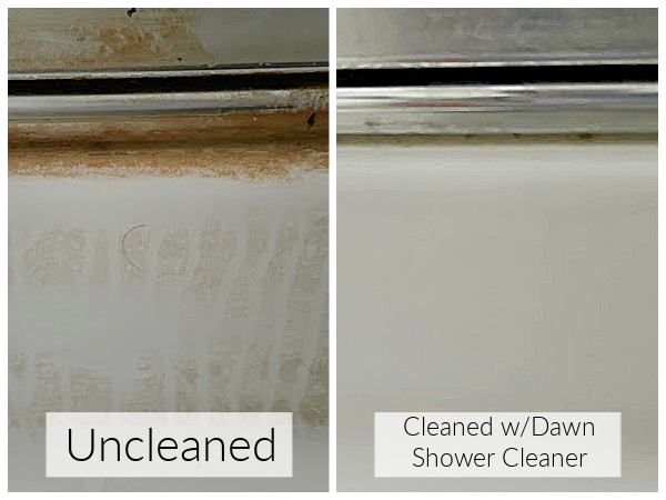 Shower before and after cleaning with homemade shower cleaner