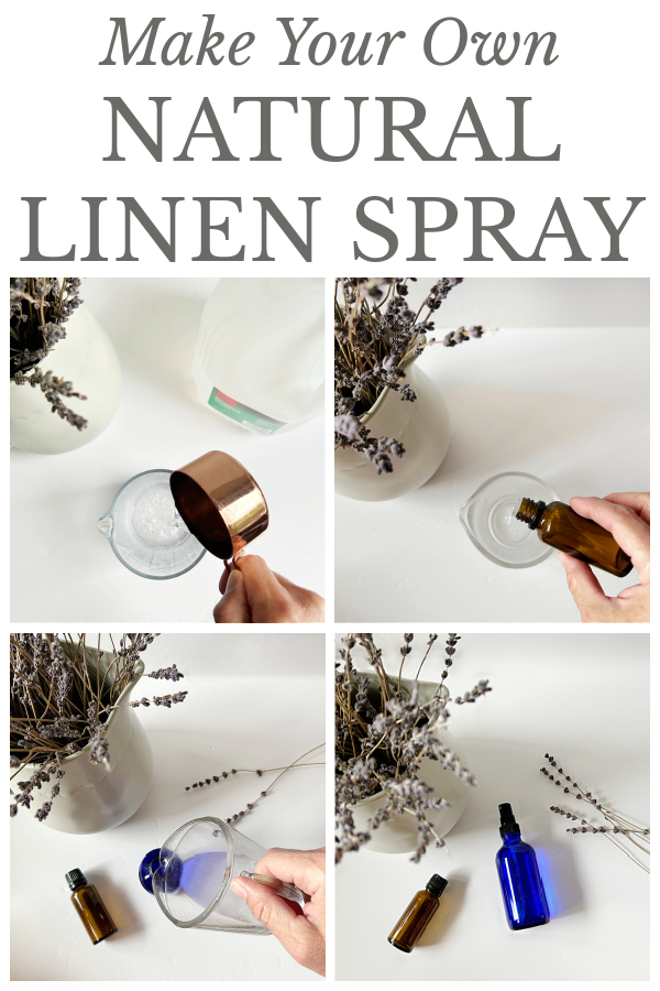 Collage showing how to make linen spray at home