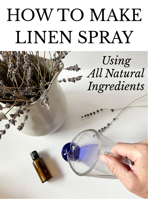 Pouring a DIY linen spray into a glass spray bottle