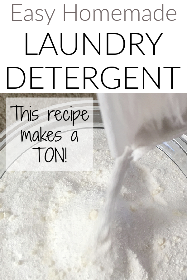 Pouring homemade laundry detergent into a glass canister