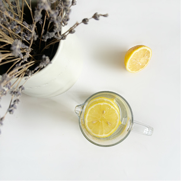 Sliced lemon added to freshen microwave when cleaning