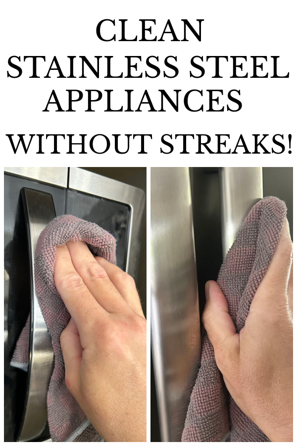 Collage of images showing the cleaning of stainless steel appliances