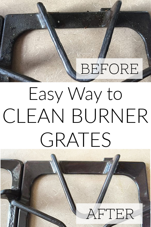Before and after of gas stove top burner grates cleaned with ammonia