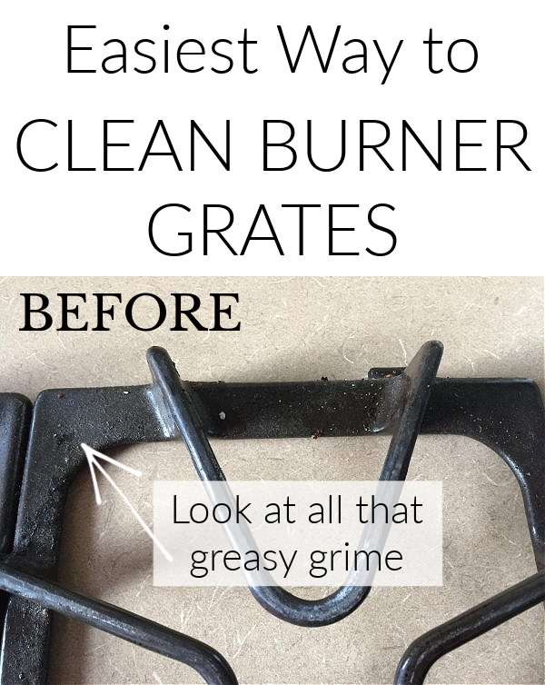 Greasy burner grate from a gas stove prior to cleaning