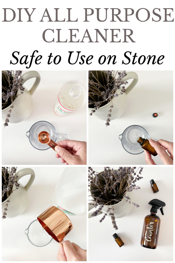 Collage showing how to make a natural DIY All Purpose Cleaner that's safe to use on stone counters