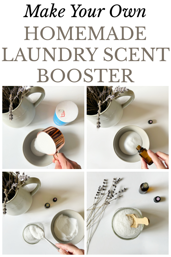 Collage of images showing how to make laundry scent booster