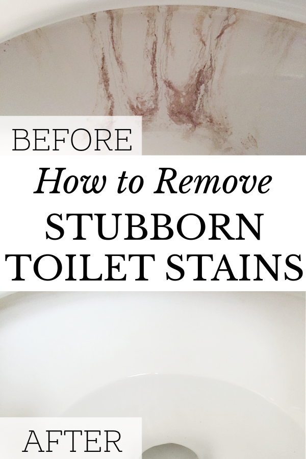 Before and after of toilet bowl stains cleaned with a pumice stone