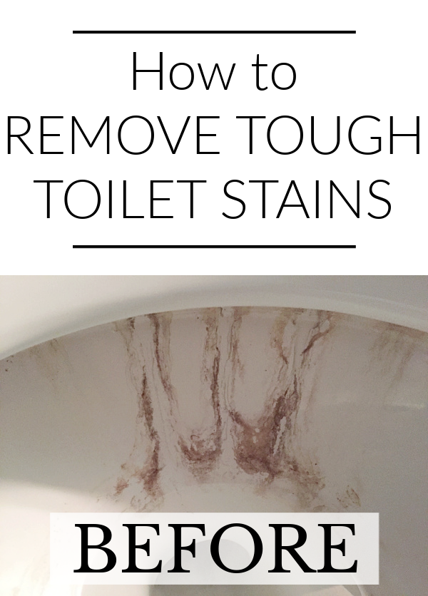 Large dark stain in toilet bowl before cleaning