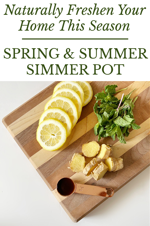 Ingredients to make a spring/summer simmer pot: sliced lemons, sliced ginger, mint and vanilla