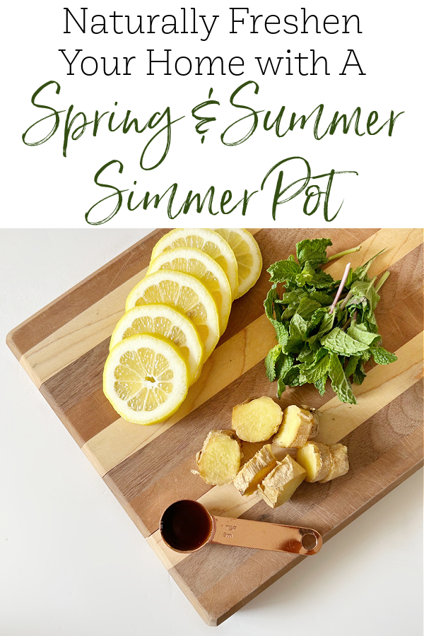 Ingredients to make a summer simmer pot: lemon, ginger, mint and vanilla