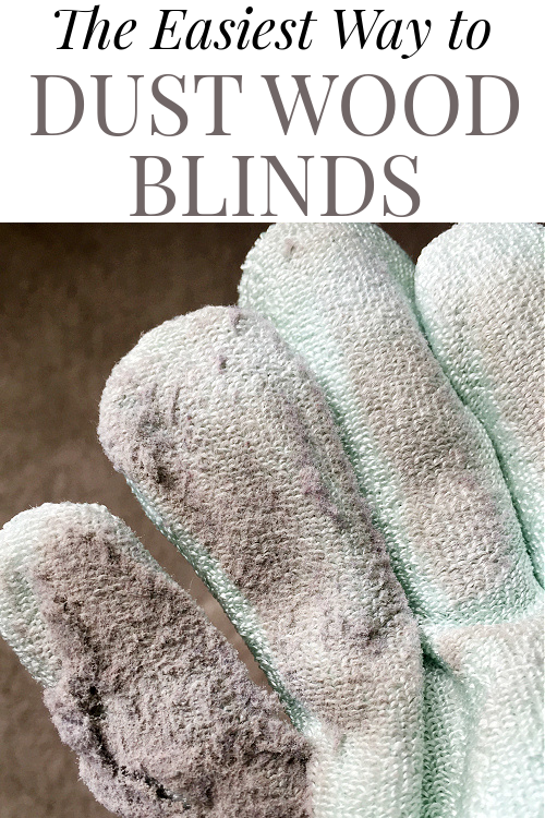 Dusting glove full of dust after cleaning wood blinds