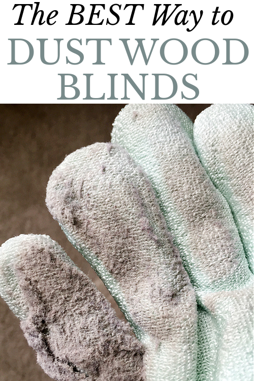 Dusting glove full of dust after cleaning wood blinds