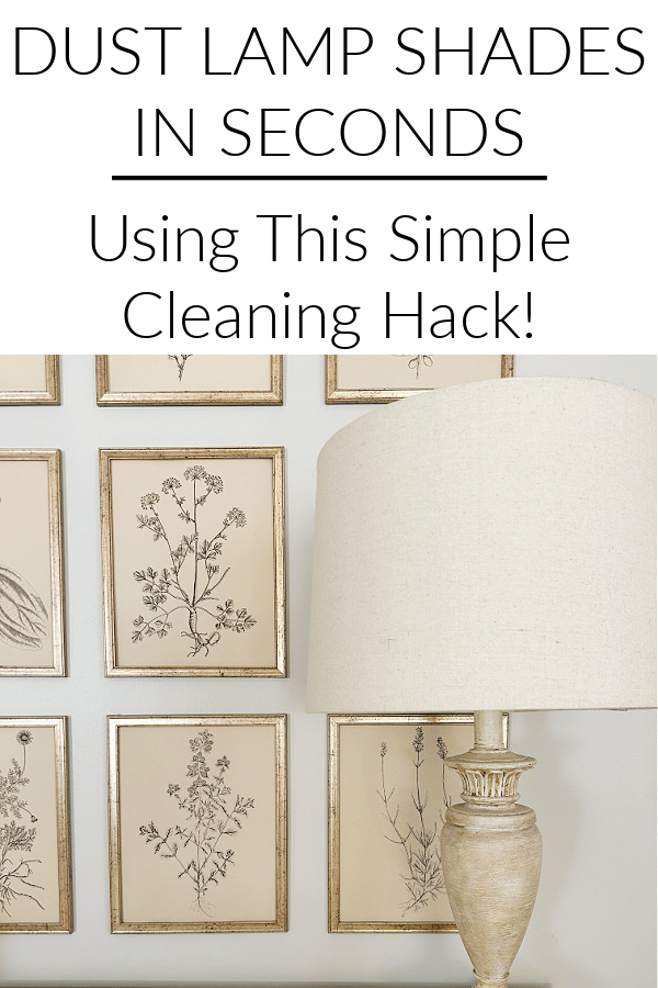 Lamp sitting on dresser with framed prints behind it