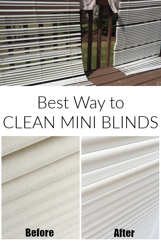 Cleaning mini-blinds with before and after of results