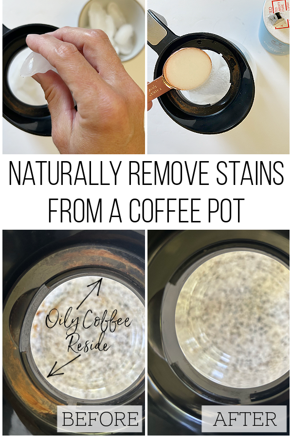 Removing stains from a coffee pot using salt and ice