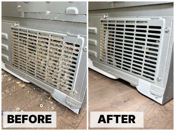 Behind the refrigerator before and after cleaning