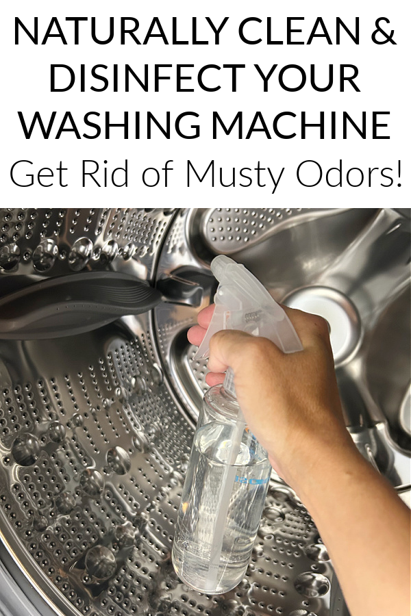 Spraying natural disinfectant onto washing machine drum to get rid of musty / moldy odors