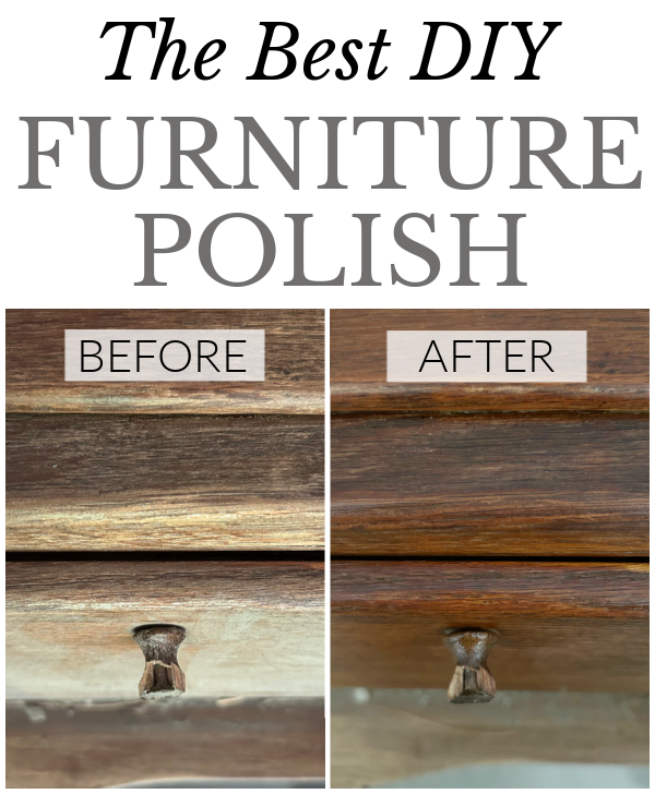 Before and after of wood drawer clean with a DIY Wood Furniture Polish