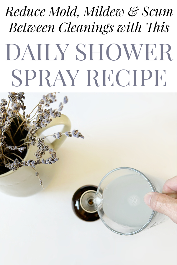 Pouring Daily Shower Cleaner mixture into a glass spray bottle