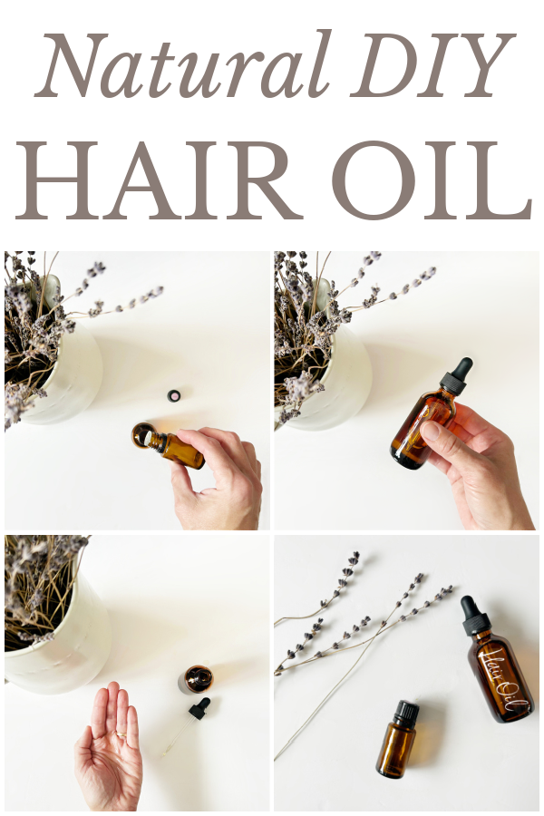 Collage of images showing DIY Hair Oil