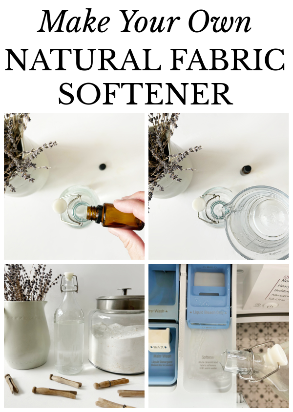 Collage of images showing hose to make and use DIY Fabric Softener