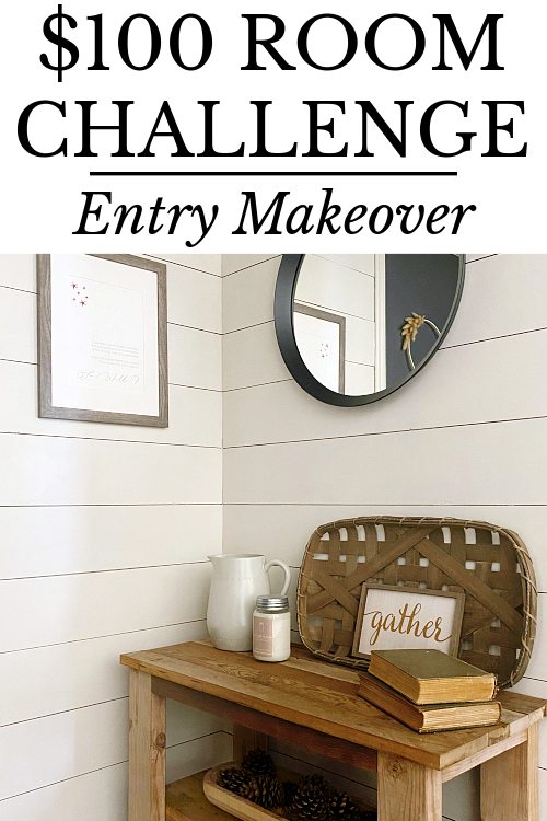 $100 Entry makeover featuring DIY shiplap, a DIY console table, and free decor